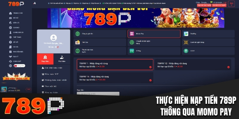 Nạp tiền 789P qua Momo